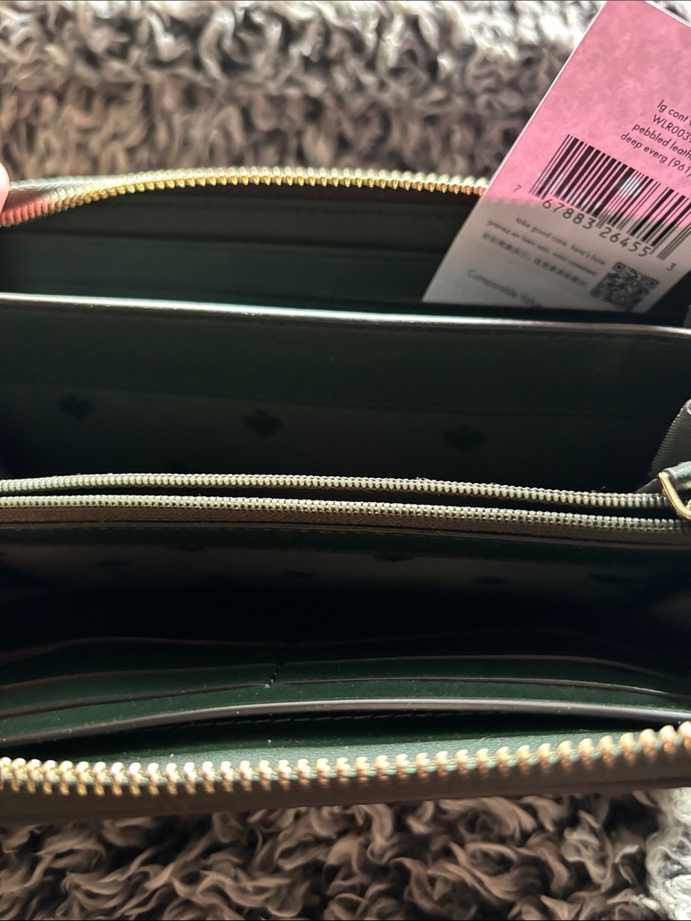 kate spade New York Dark Green Pebbled Zip Wallet - Picture 3 of 3